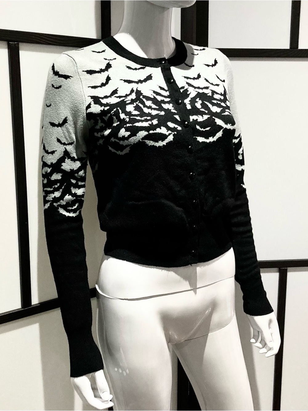 Too Fast Black and Grey Long-Sleeve Bat Motif Cardigan - Picture 2 of 10